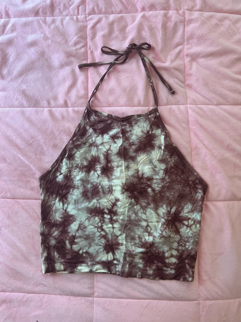 Forever 21 Brown and Cream Tie-Dye Halter Crop Top